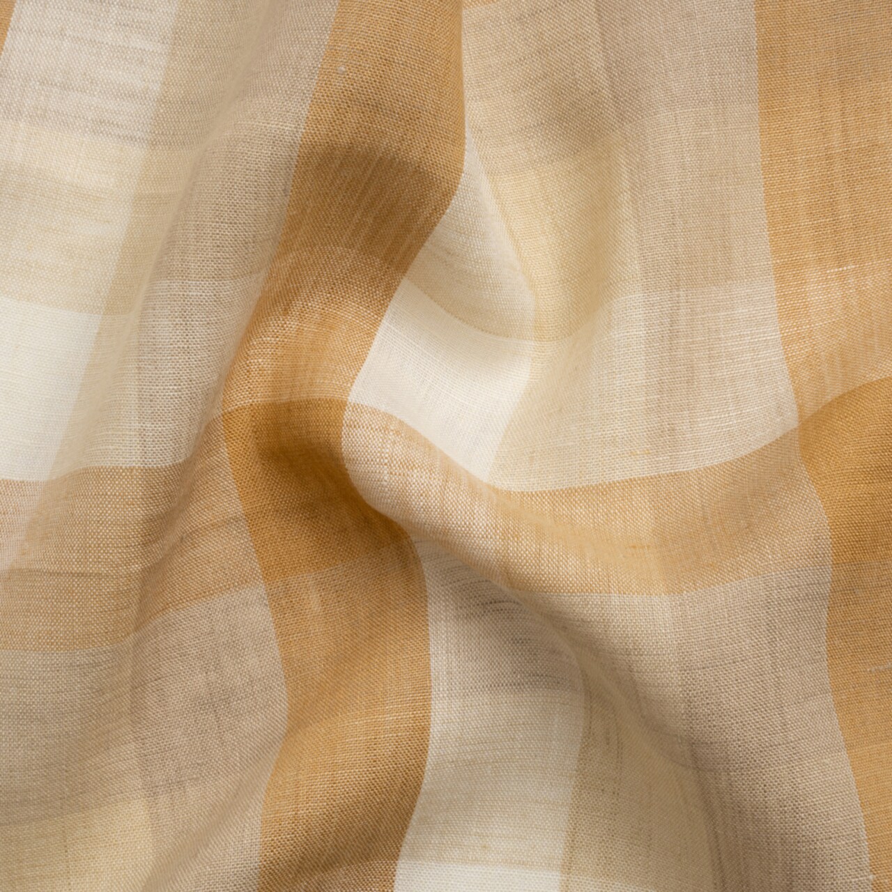 1 Yard Beige and Cream Checkered Lightweight Linen Woven Fabric for Apparel